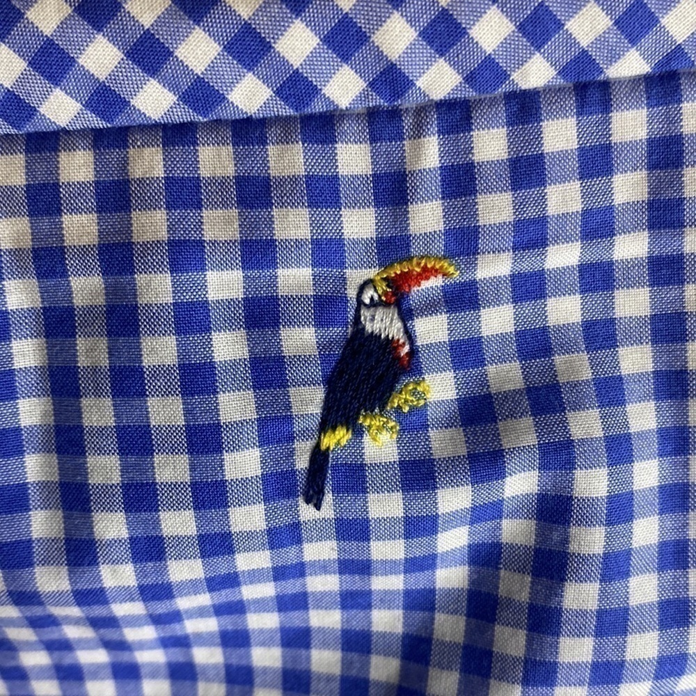 Talbots Blue & White Checkered Mini Skirt with Toucan Bird Size 12 - Picture 6 of 11
